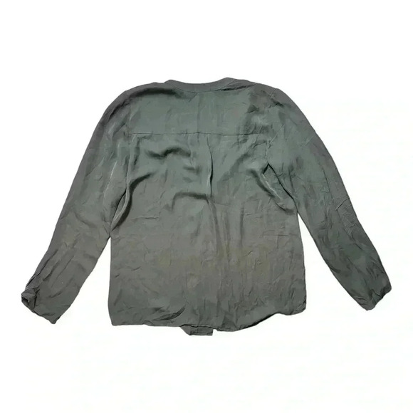 Vince Green Silk Satin Band-Collar Blouse Large - Picture 4 of 6